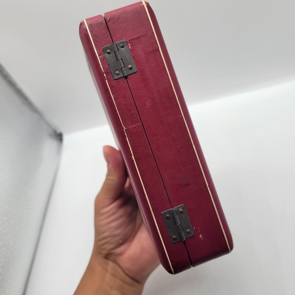 VTG RARE Small Wood DARK Red SuitcaseTexas JAPAN Letters Design Multipurpose Box - Picture 5 of 11